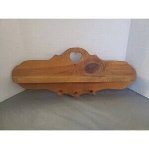 Vtg Handmade 22" Wood Heart 3 Peg Shelf County Core Farmhouse Decor